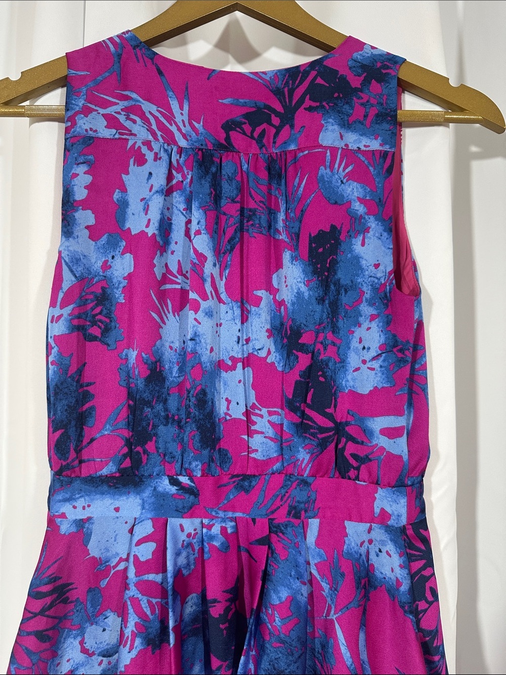 Banana Republic Petite 00 Floral Fit Flare Dress Pink Blue Sleeveless Party - Picture 7 of 9